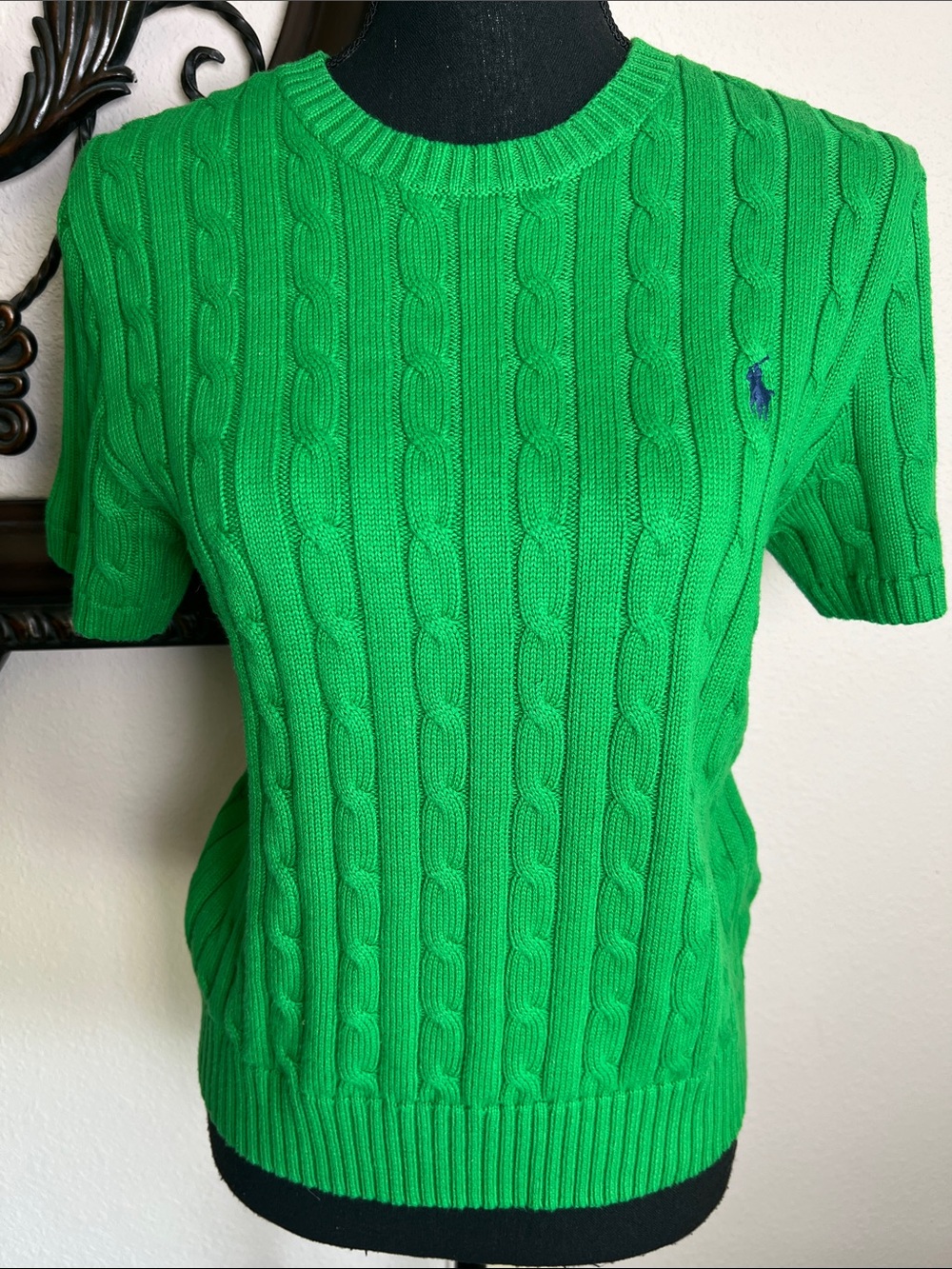 Polo Ralph Lauren Women’s Kelly Green Cable Knit Short Sleeve Sweater Size Large